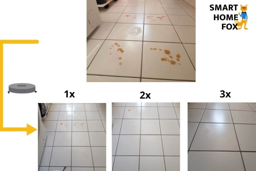 Наглядно показан результат теста робота Yeedi Mop  на протирание плитки